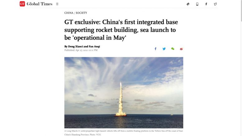 Global Times/China. Screenshot. 28. April 2021