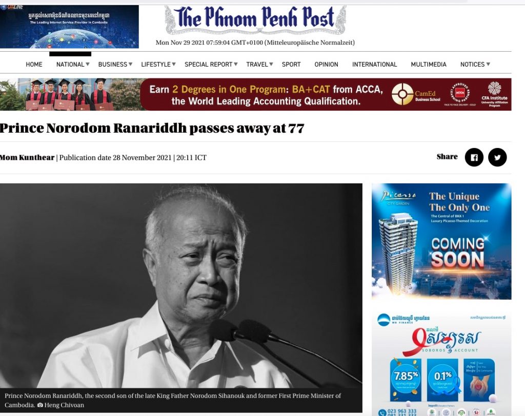 The Phnom Penh Post. 28. November 2021. Screenshot.