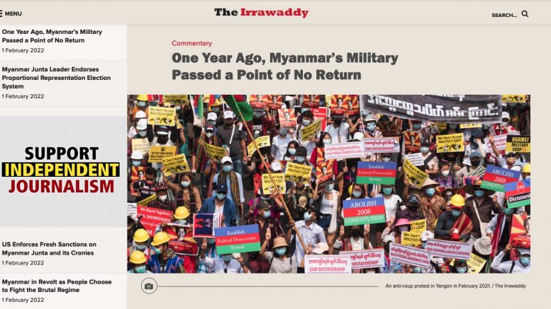 The Irrawaddy. 1. Februar-2022. Screenshot.